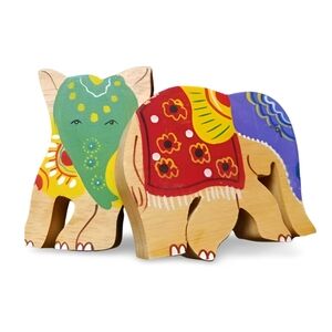 Hand Painted Colorful Elephants Wood Puzzle, Sri Lanka